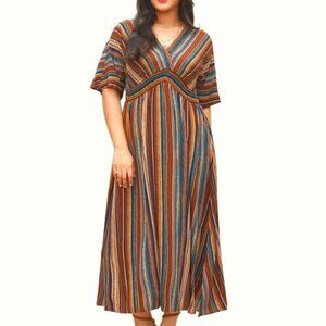 BloomChic Plus Size 3XL Striped Contrast Dolman Sleeve Shirred Pocket Dress
